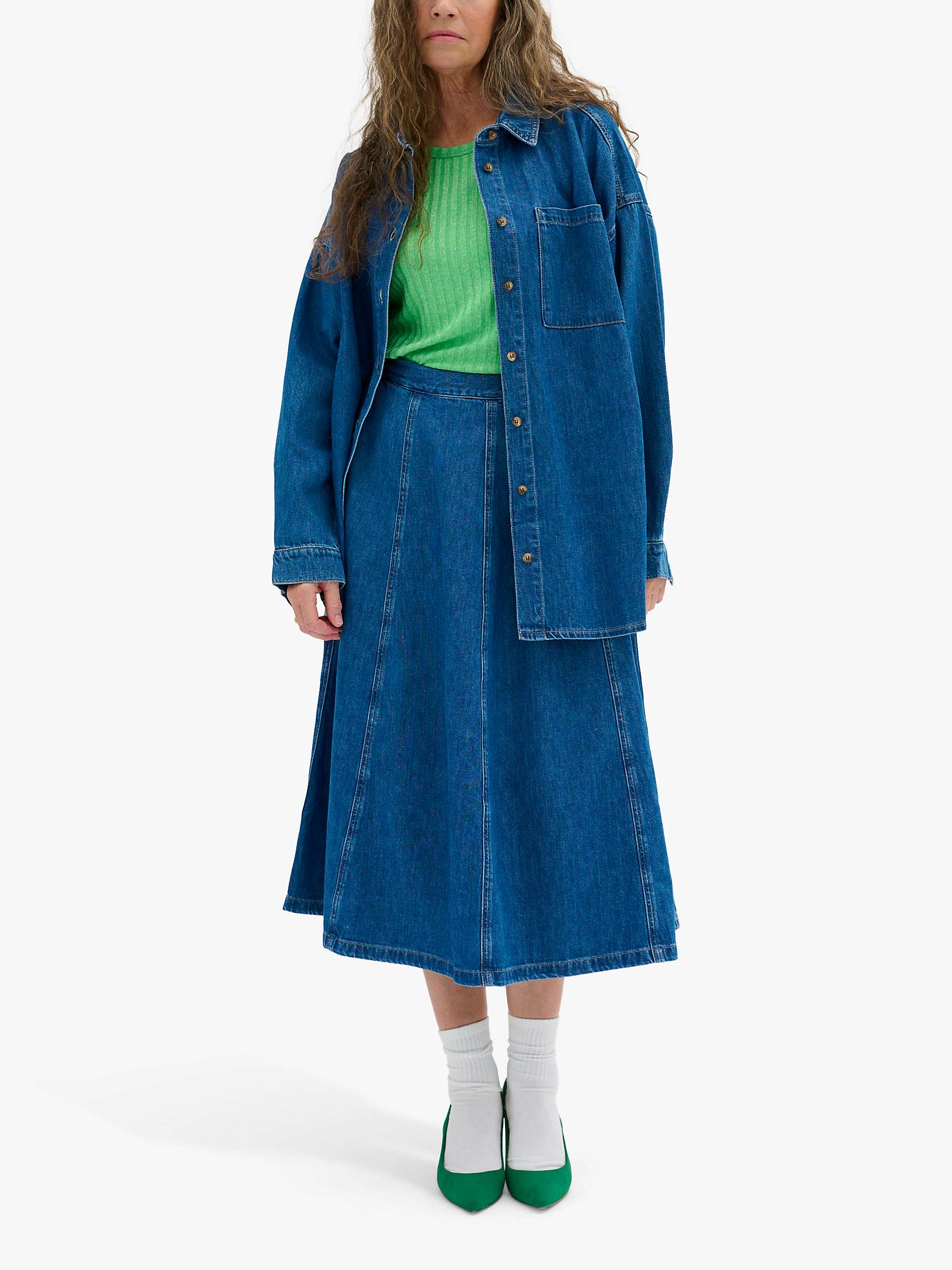 Buy MY ESSENTIAL WARDROBE Malo Denim Midi Skirt, Blue Vintage Wash Online at johnlewis.com