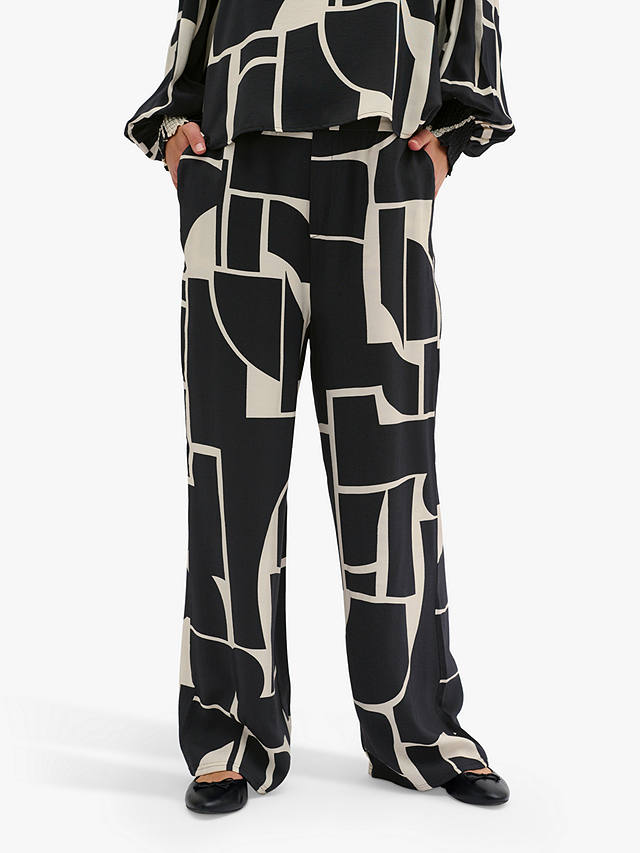 MY ESSENTIAL WARDROBE Kelly Graphic Print Wide Leg Trousers, Black/Ecru