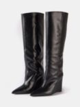 Mint Velvet Leather Wedge Heel Knee Boots, Black