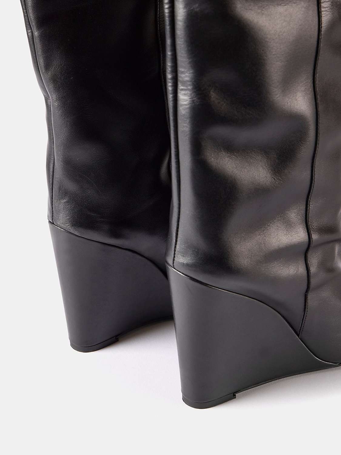 Buy Mint Velvet Leather Wedge Heel Knee Boots, Black Online at johnlewis.com