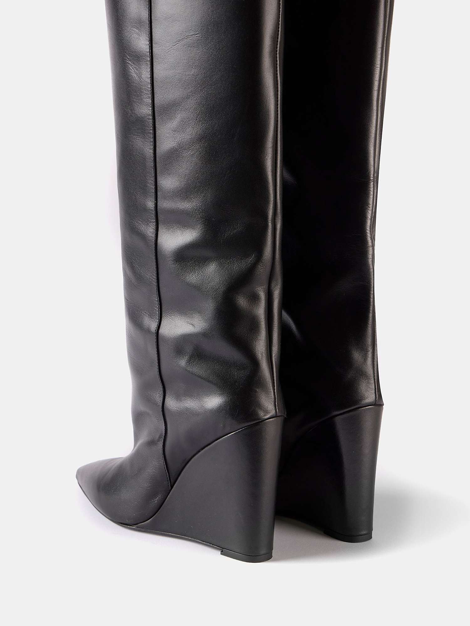 Buy Mint Velvet Leather Wedge Heel Knee Boots, Black Online at johnlewis.com