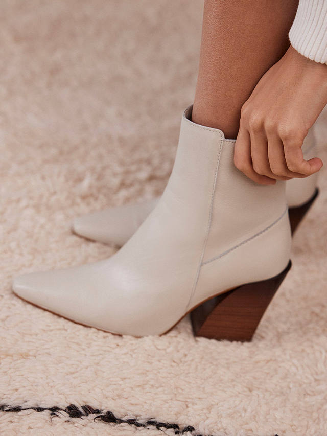 Mint Velvet Angled Heel Leather Ankle Boots, Cream