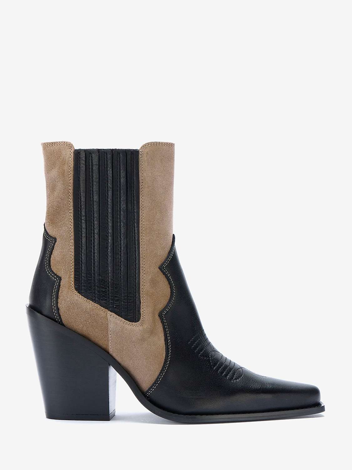 Buy Mint Velvet Leather and Suede Cowboy Boots, Black/Camel Online at johnlewis.com