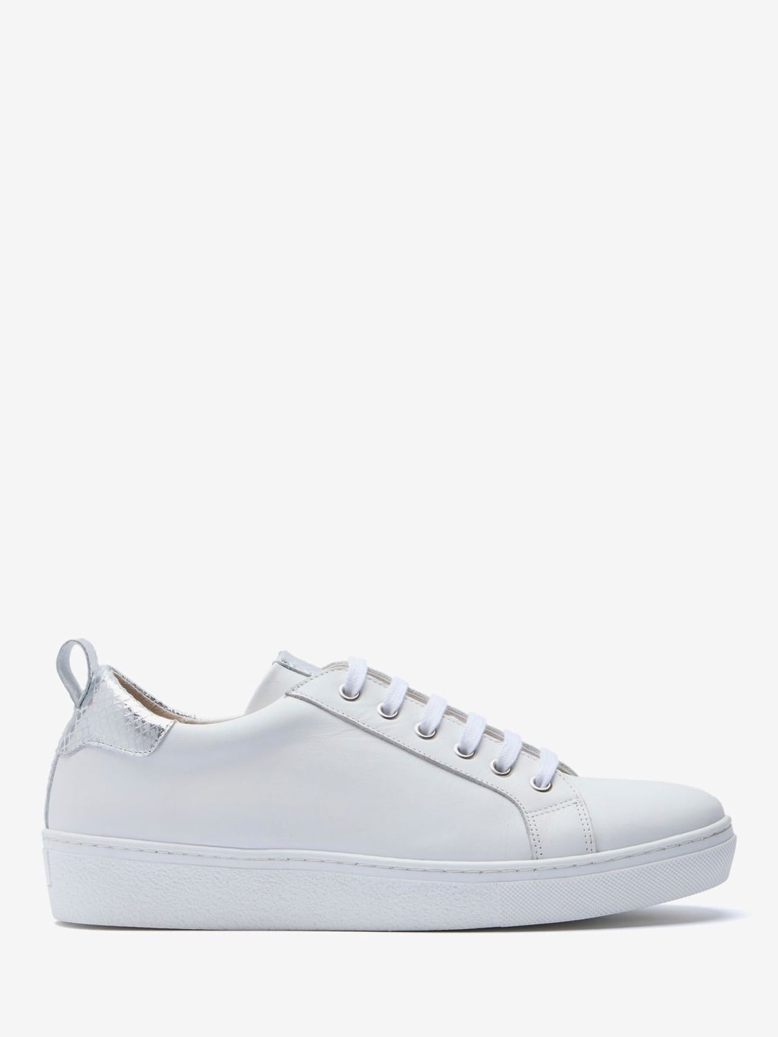 Mint Velvet Leather Lace-Up Trainers, White/Silver at John Lewis & Partners