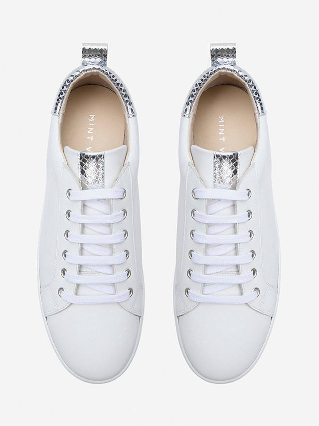 Mint Velvet Leather Lace-Up Trainers, White/Silver