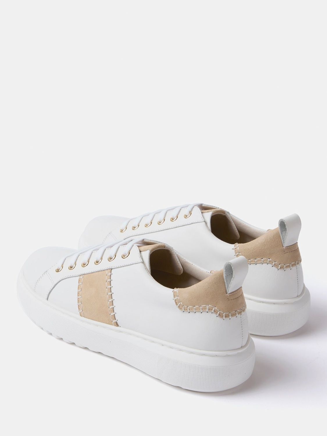 Mint Velvet Suede Patchwork Panel Leather Trainers, White/Neutral at ...