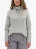 MY ESSENTIAL WARDROBE Ally Zip Neck Rib Knit Jumper, Light Grey Melange