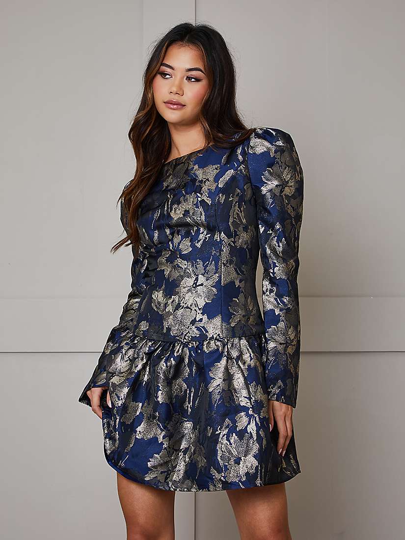 Buy Chi Chi London Jacquard Mini Dress, Navy Online at johnlewis.com