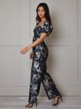 Chi Chi London Petite Jacquard Jumpsuit, Navy