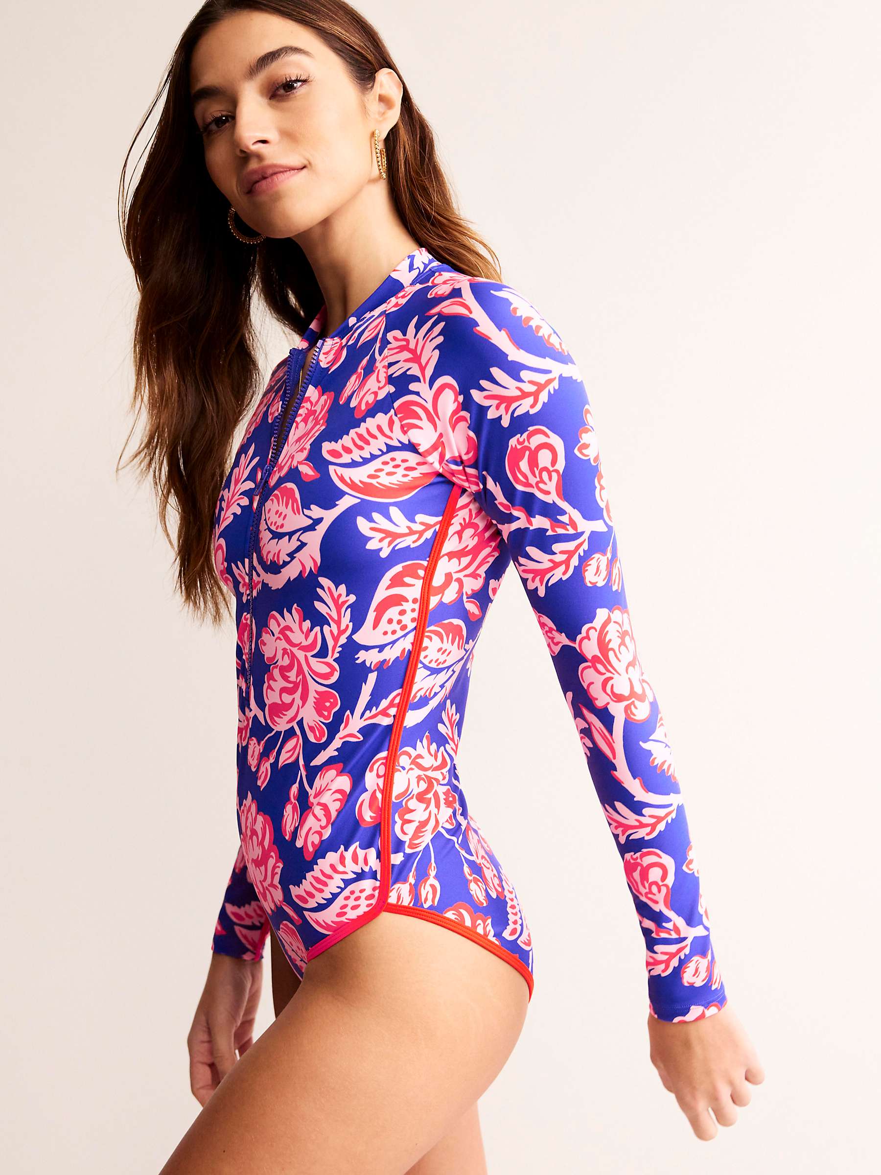 Buy Boden Floral Rose Blush Print Swimsuit, Blue/Multi Online at johnlewis.com