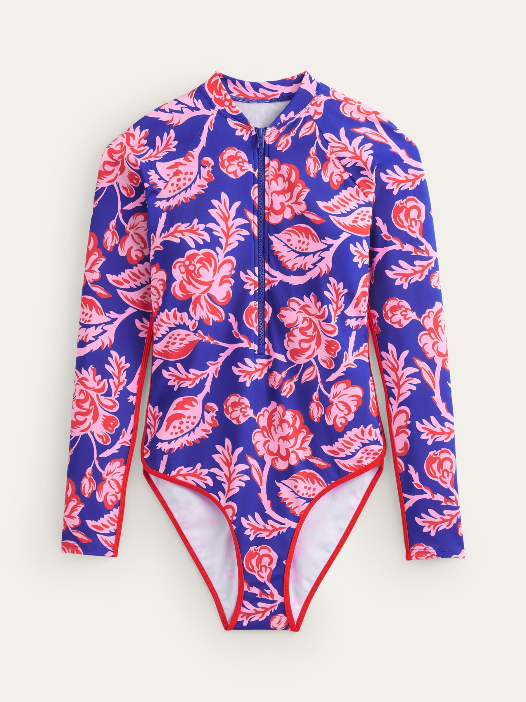 Boden Floral Rose Blush Print Swimsuit, Blue/Multi, 8