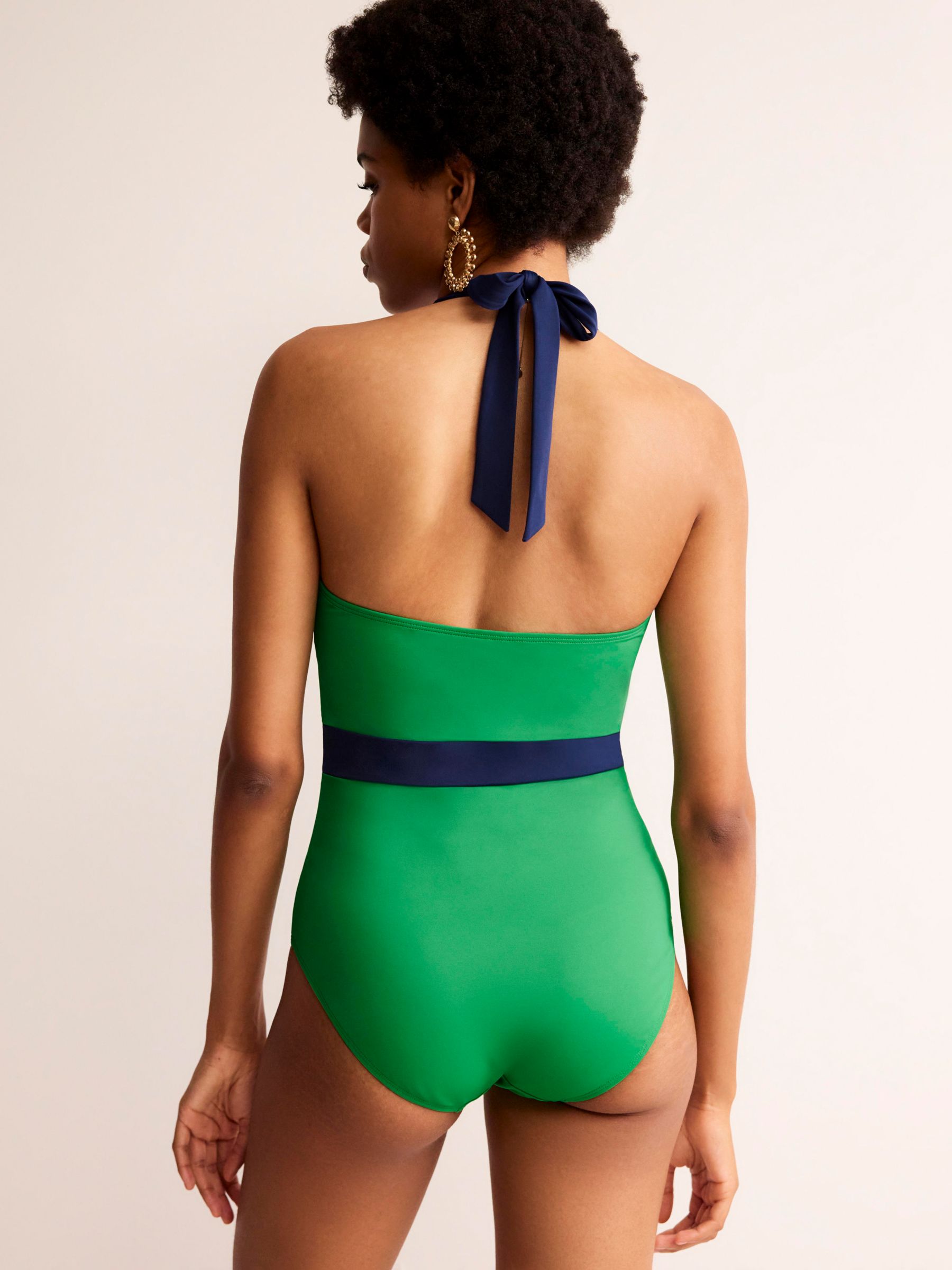 Boden Kefalonia Halterneck Swimsuit, Bright Green/Navy, 8