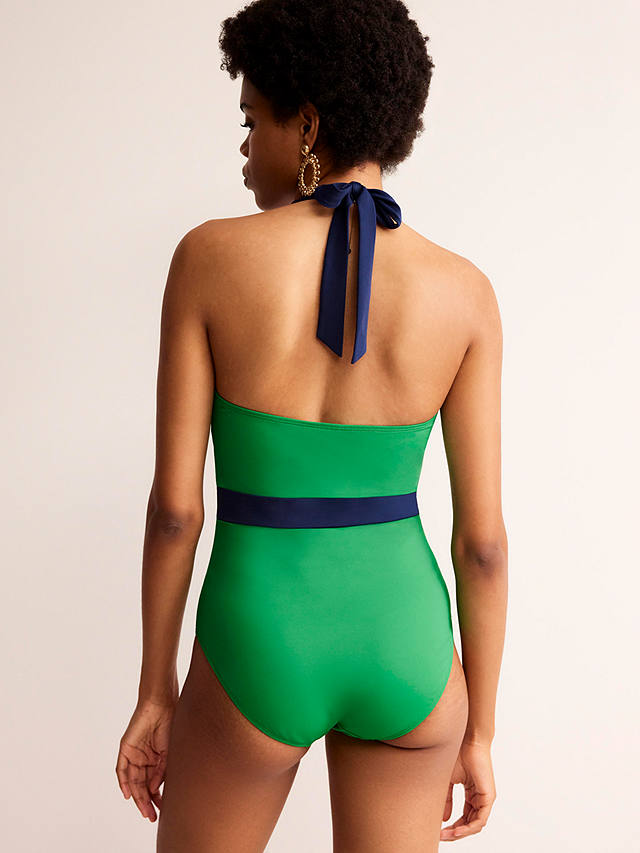 Boden Kefalonia Halterneck Swimsuit, Bright Green/Navy