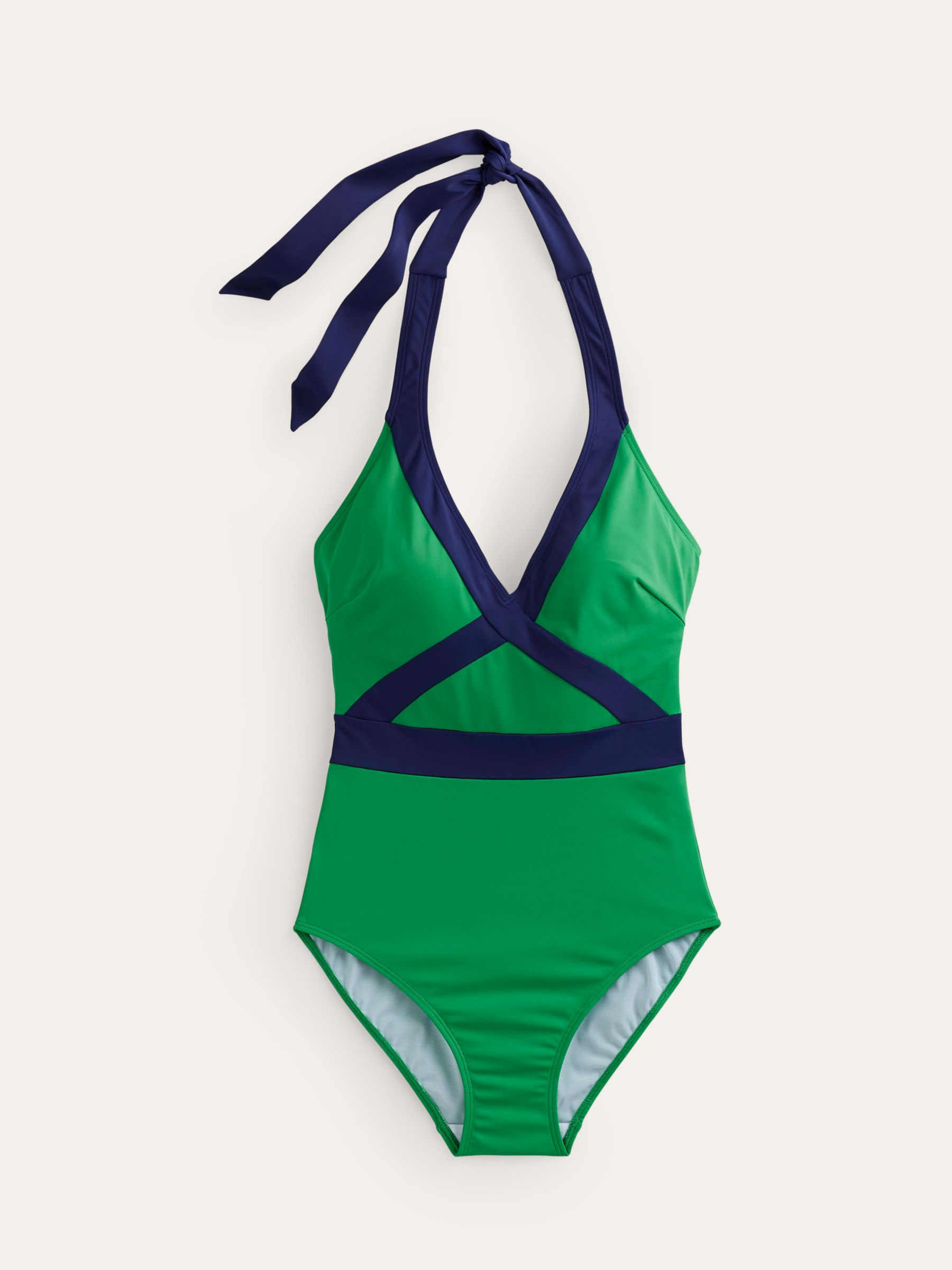 Boden Kefalonia Halterneck Swimsuit, Bright Green/Navy, 8
