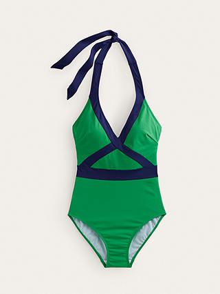 Boden Kefalonia Halterneck Swimsuit, Bright Green/Navy