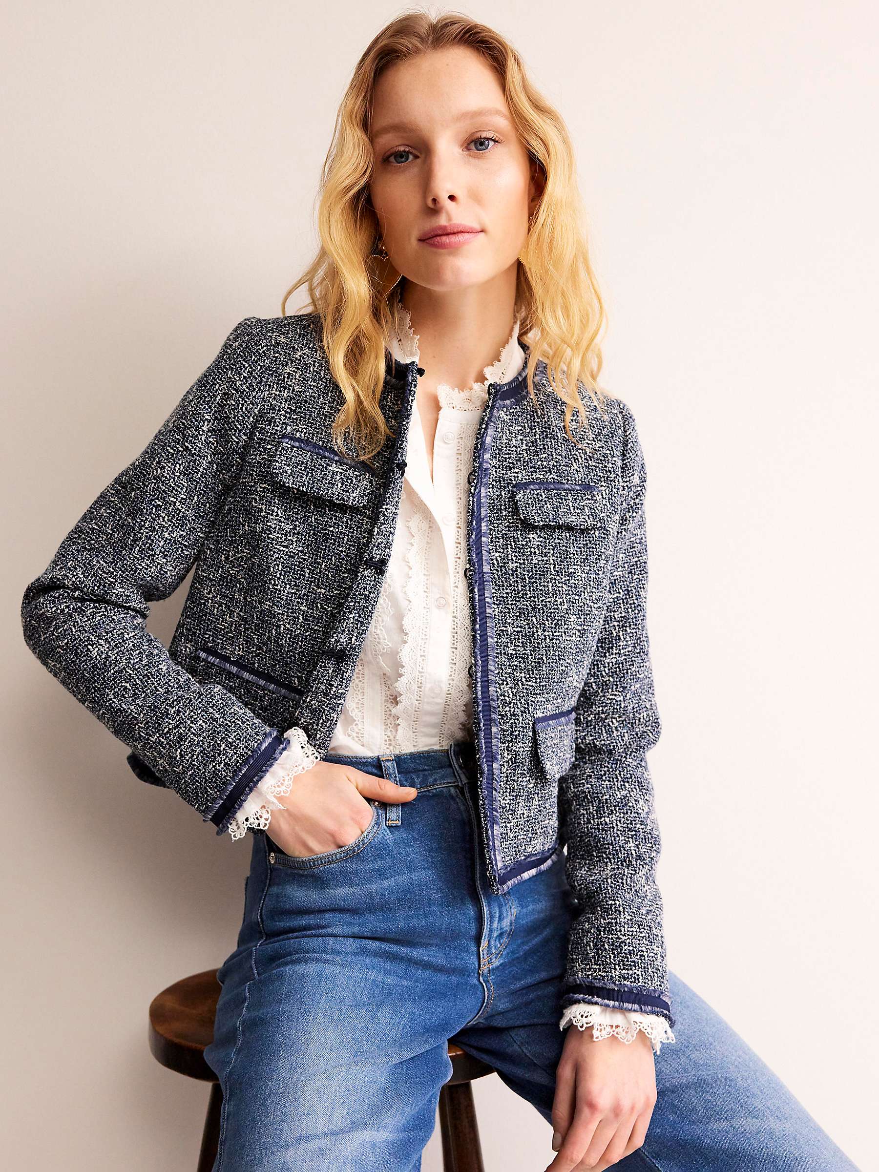 Buy Boden Textured Boucle Cropped Jacket, Navy Online at johnlewis.com