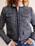 Boden Textured Boucle Cropped Jacket, Navy