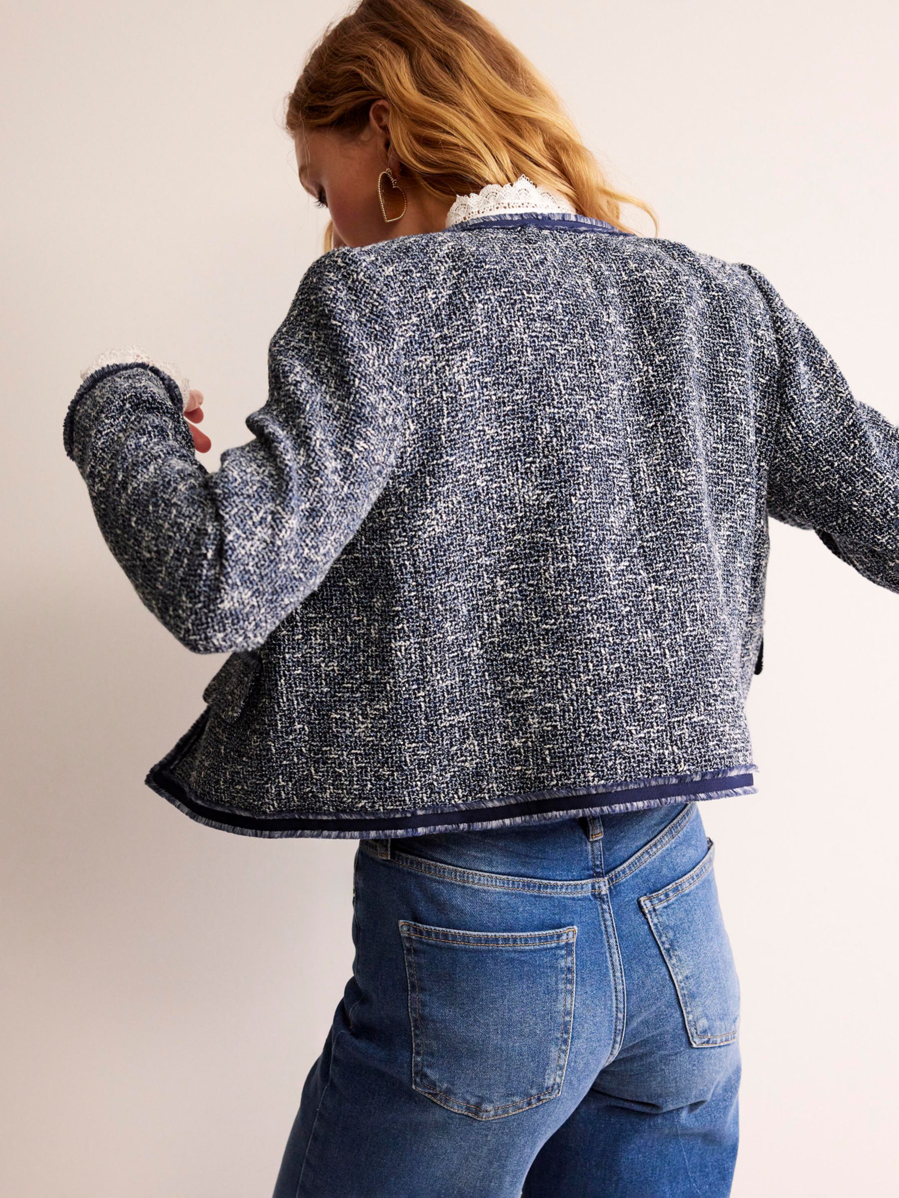 Buy Boden Textured Boucle Cropped Jacket, Navy Online at johnlewis.com