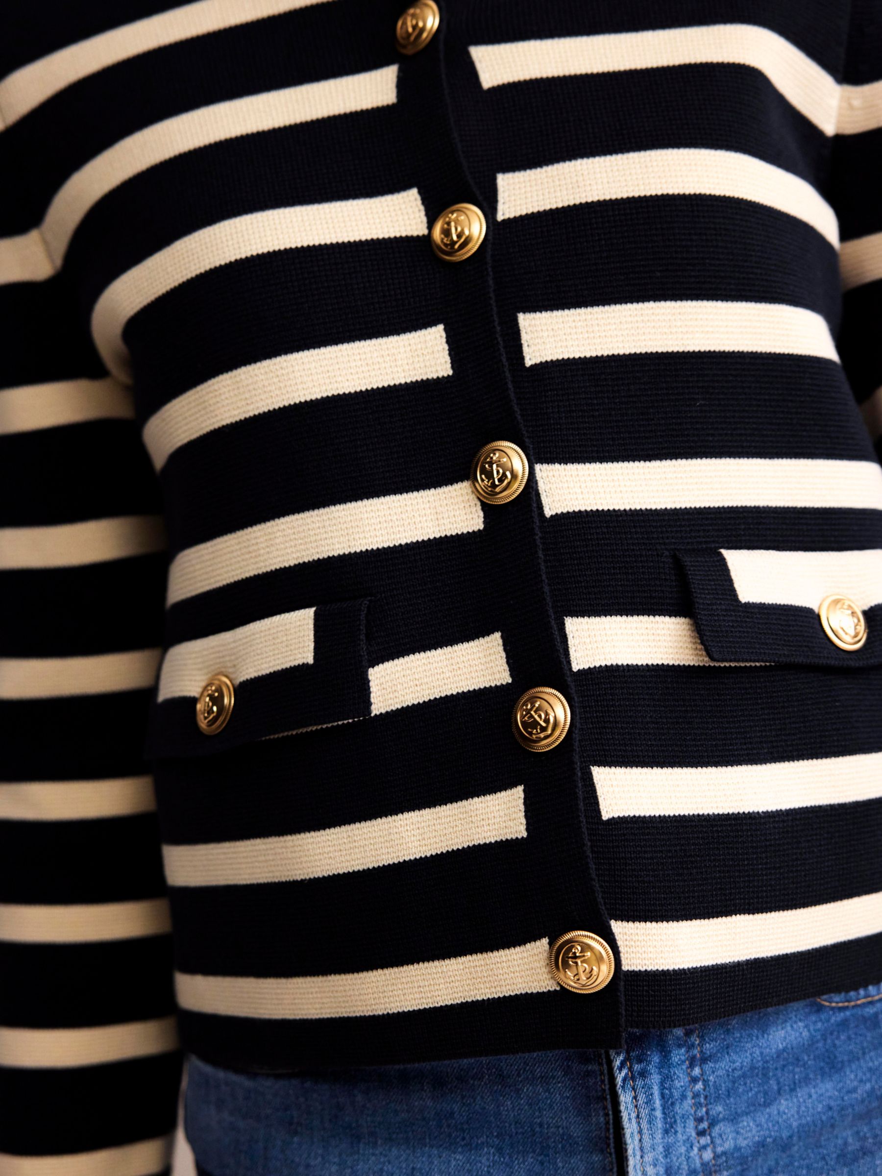 Buy Boden Holly Cropped Stripe Knitted Jacket, Navy/Ivory Online at johnlewis.com
