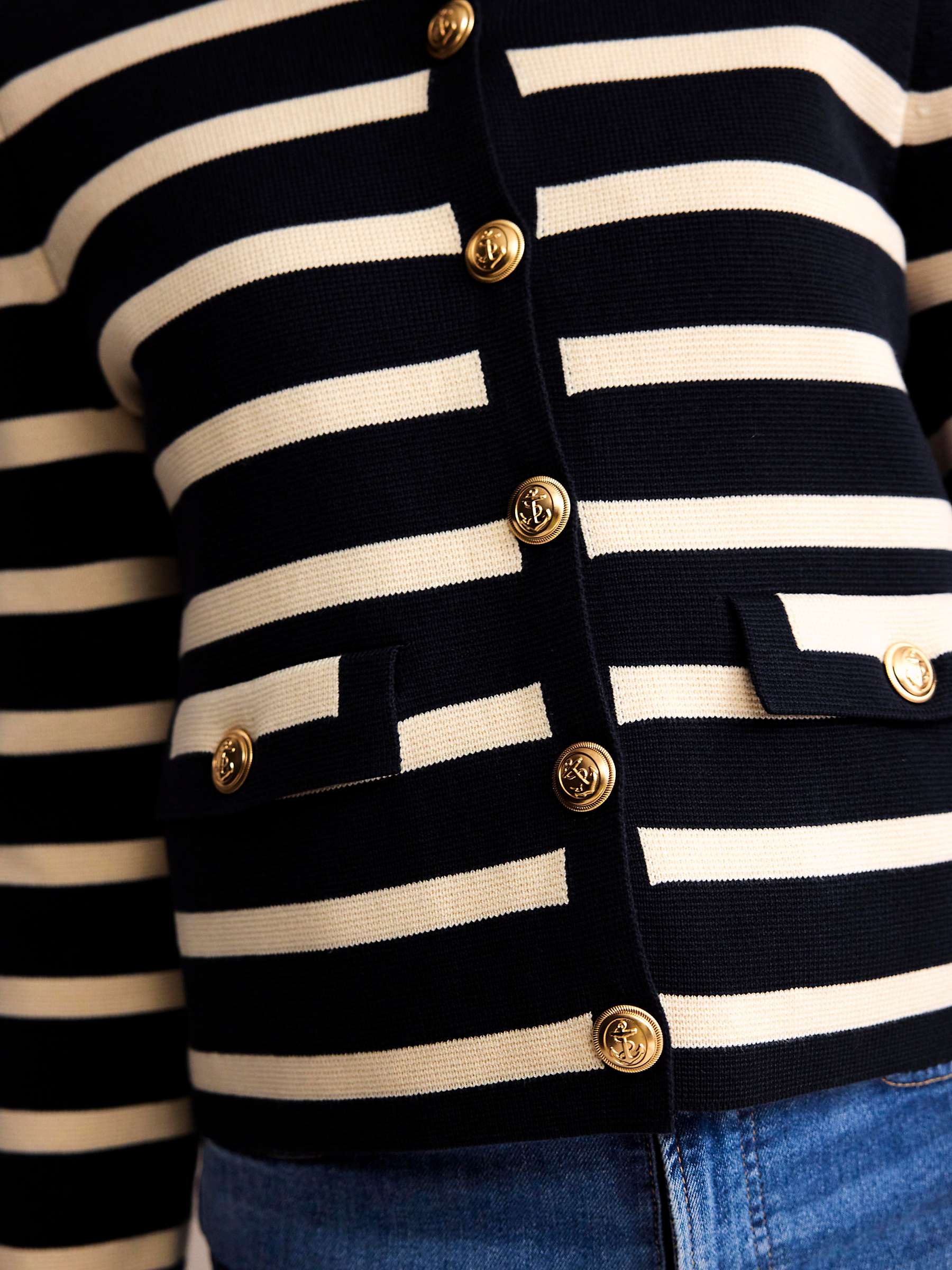 Buy Boden Holly Cropped Stripe Knitted Jacket, Navy/Ivory Online at johnlewis.com