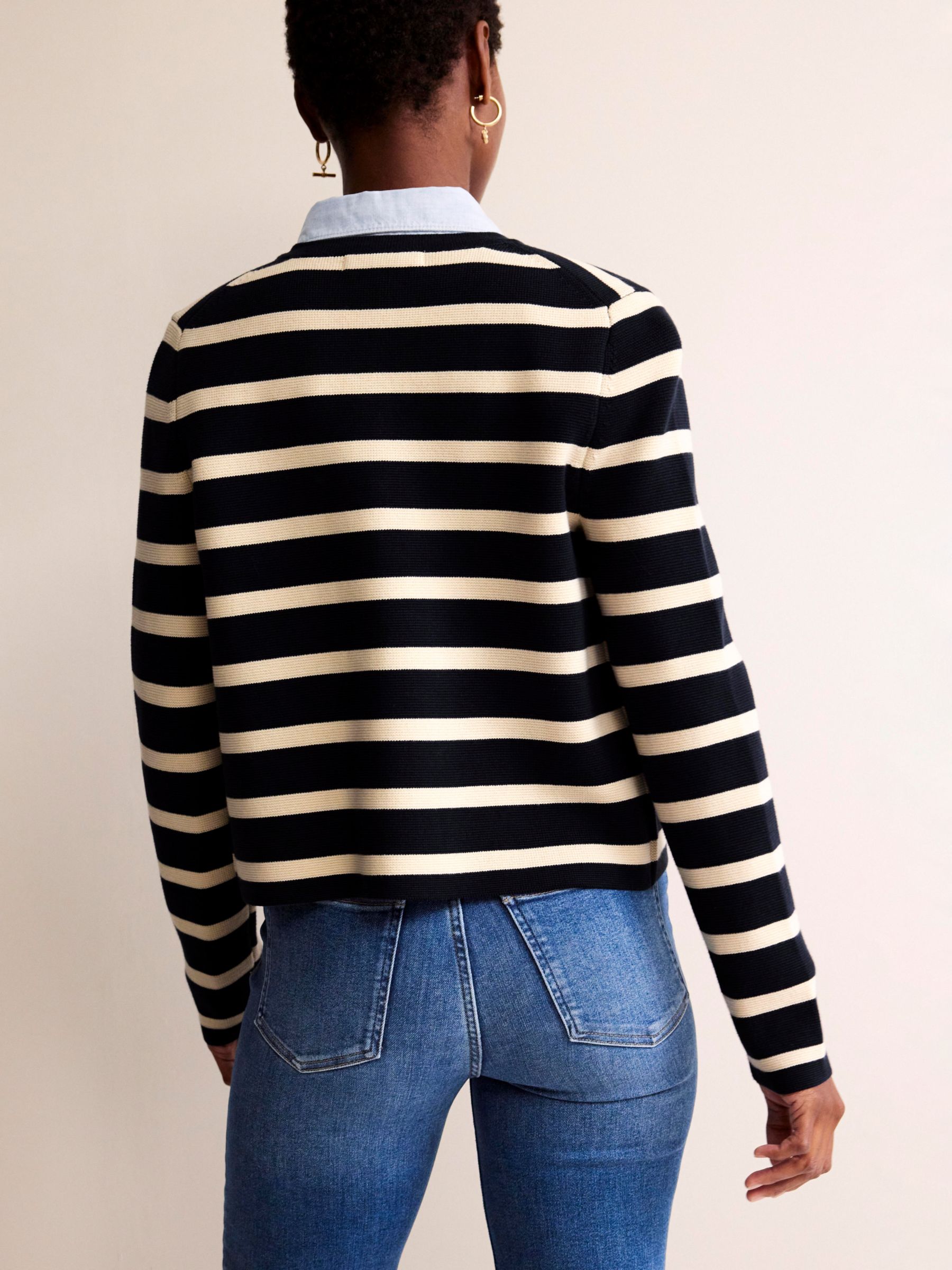 Boden Holly Cropped Stripe Knitted Jacket, Navy/Ivory at John Lewis ...
