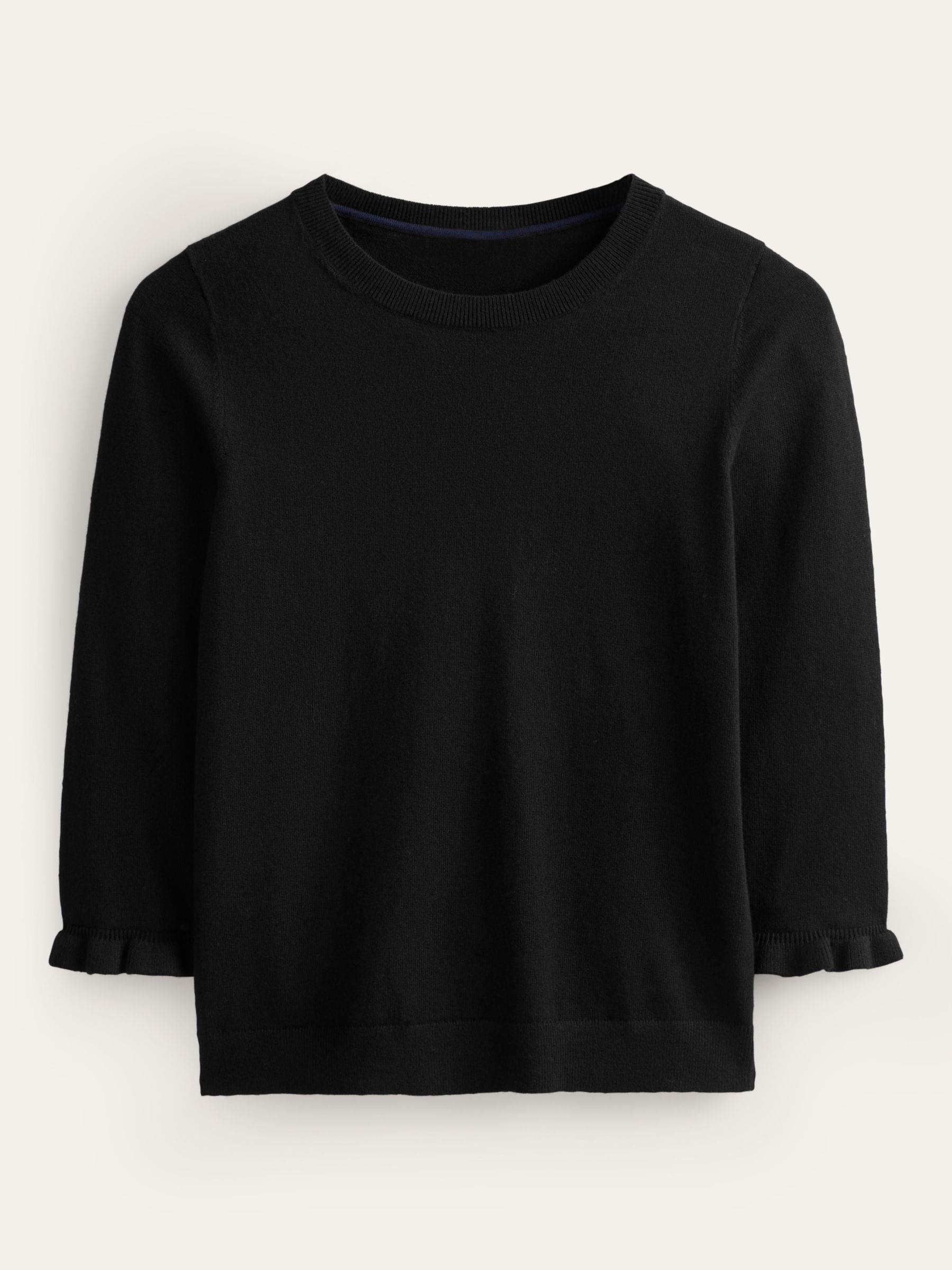 Boden Cotton Merino Frill Sleeve Jumper, Black