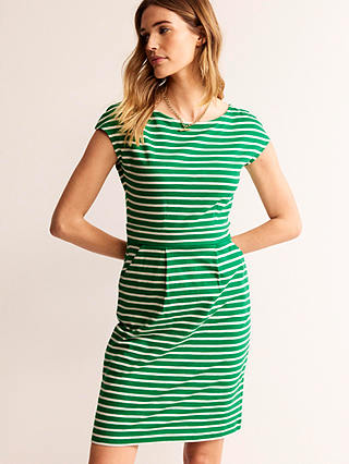 Boden Florrie Stripe Jersey Mini Dress, Green/Ivory