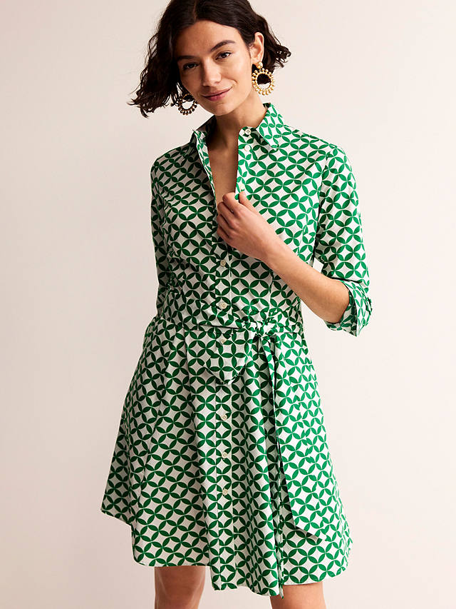 Boden Amy Cotton Geometric Shirt Mini Dress, Green