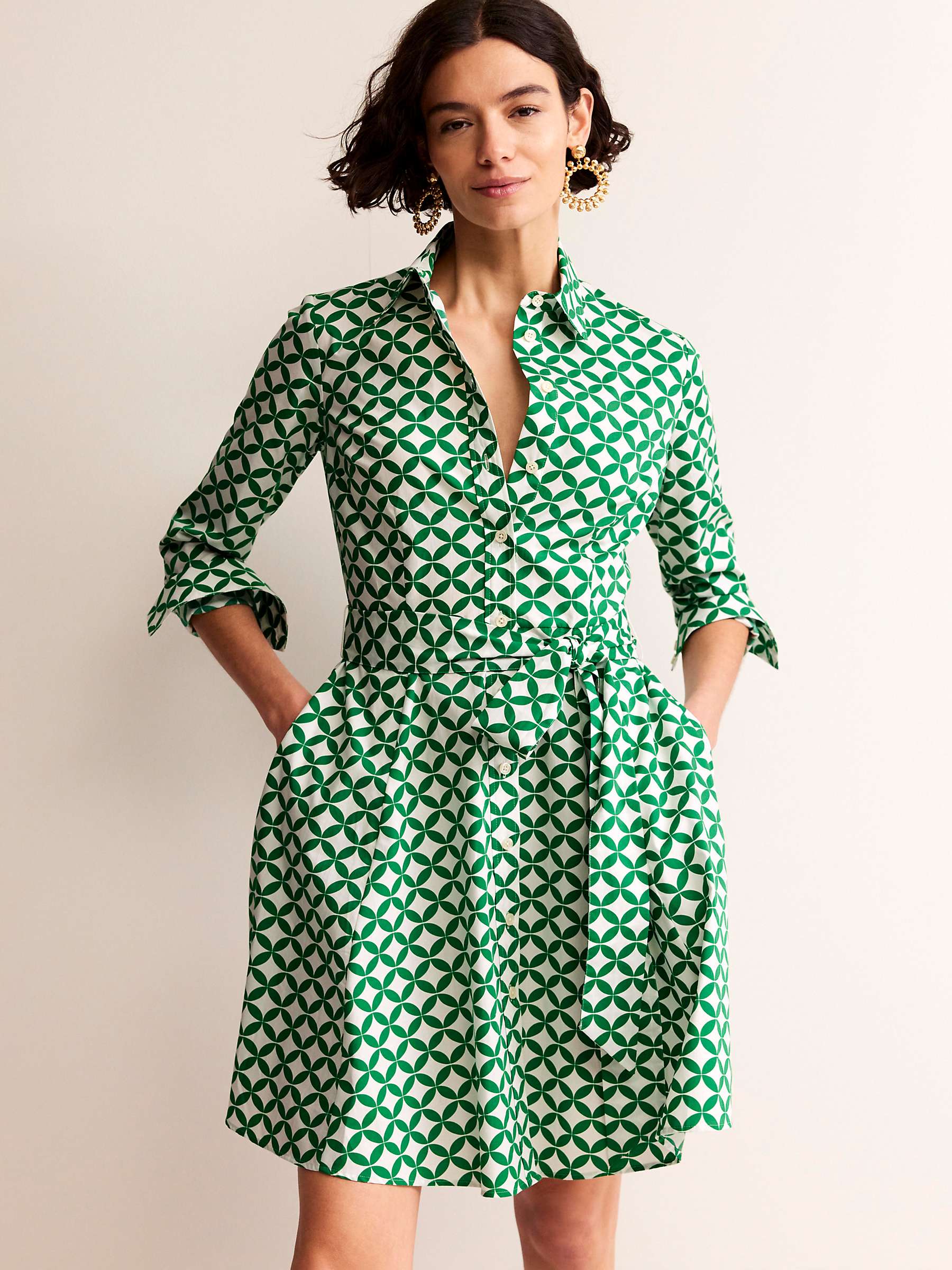 Buy Boden Amy Cotton Geometric Shirt Mini Dress, Green Online at johnlewis.com