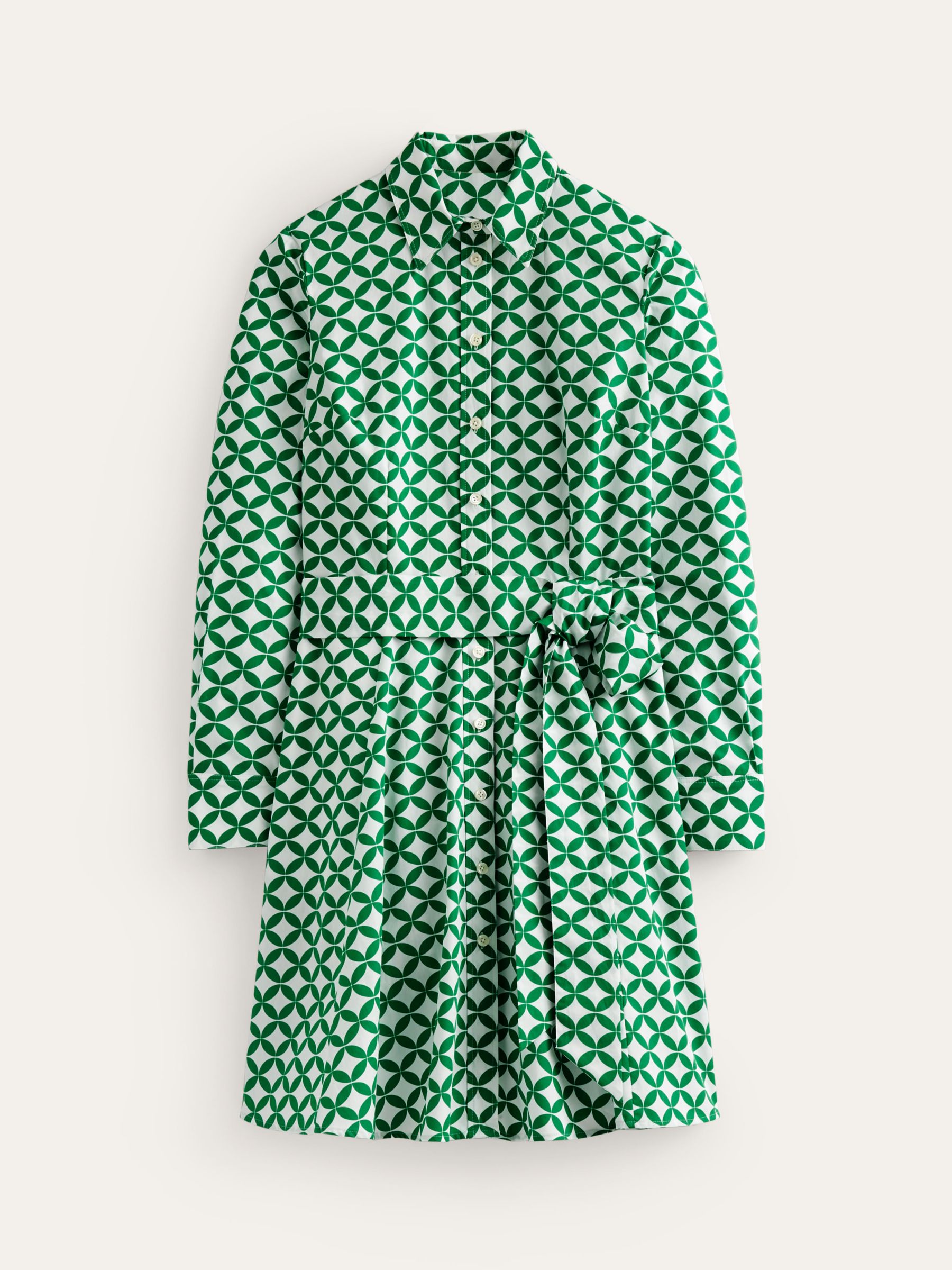 Boden Amy Cotton Geometric Shirt Mini Dress, Green at John Lewis & Partners