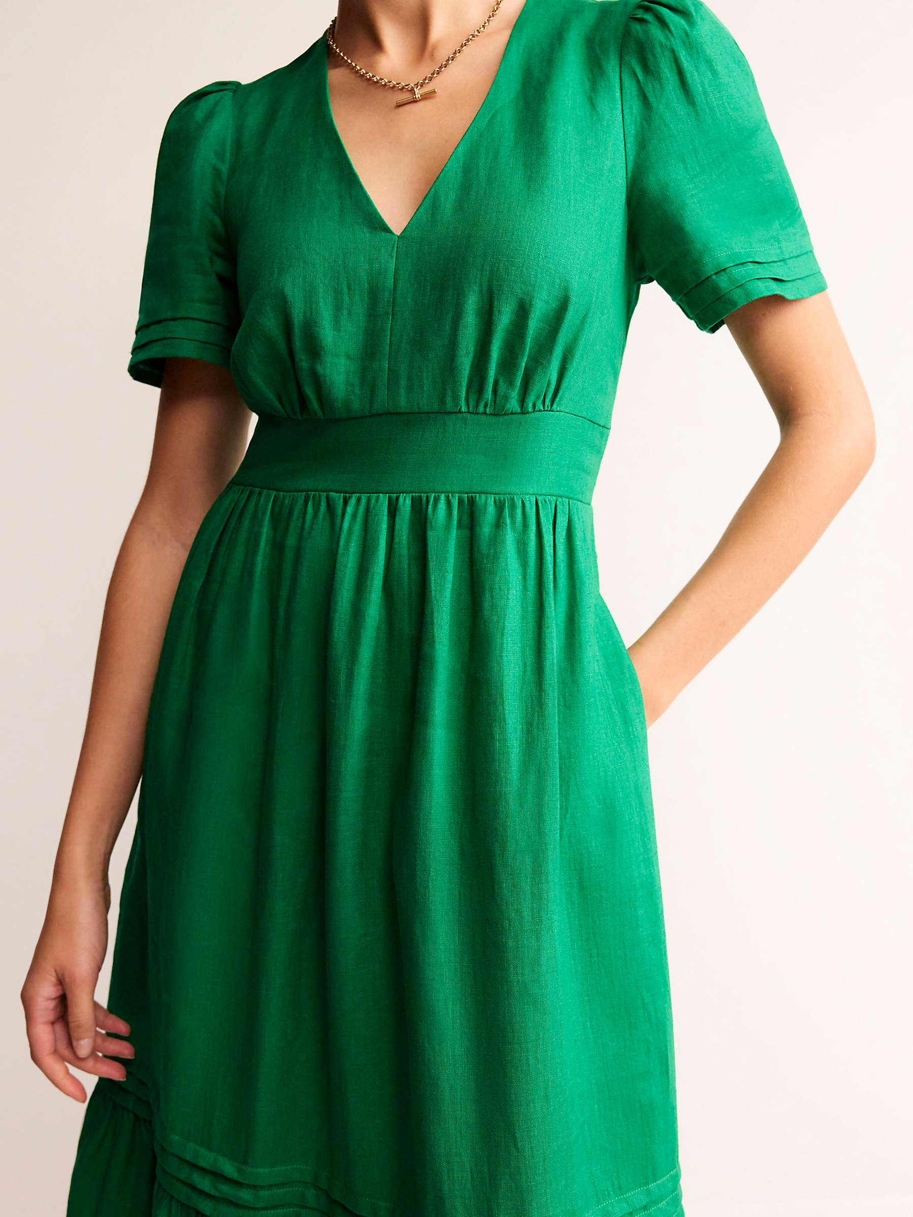 Buy Boden Eve Linen Midi Dress, Green Tambourine Online at johnlewis.com