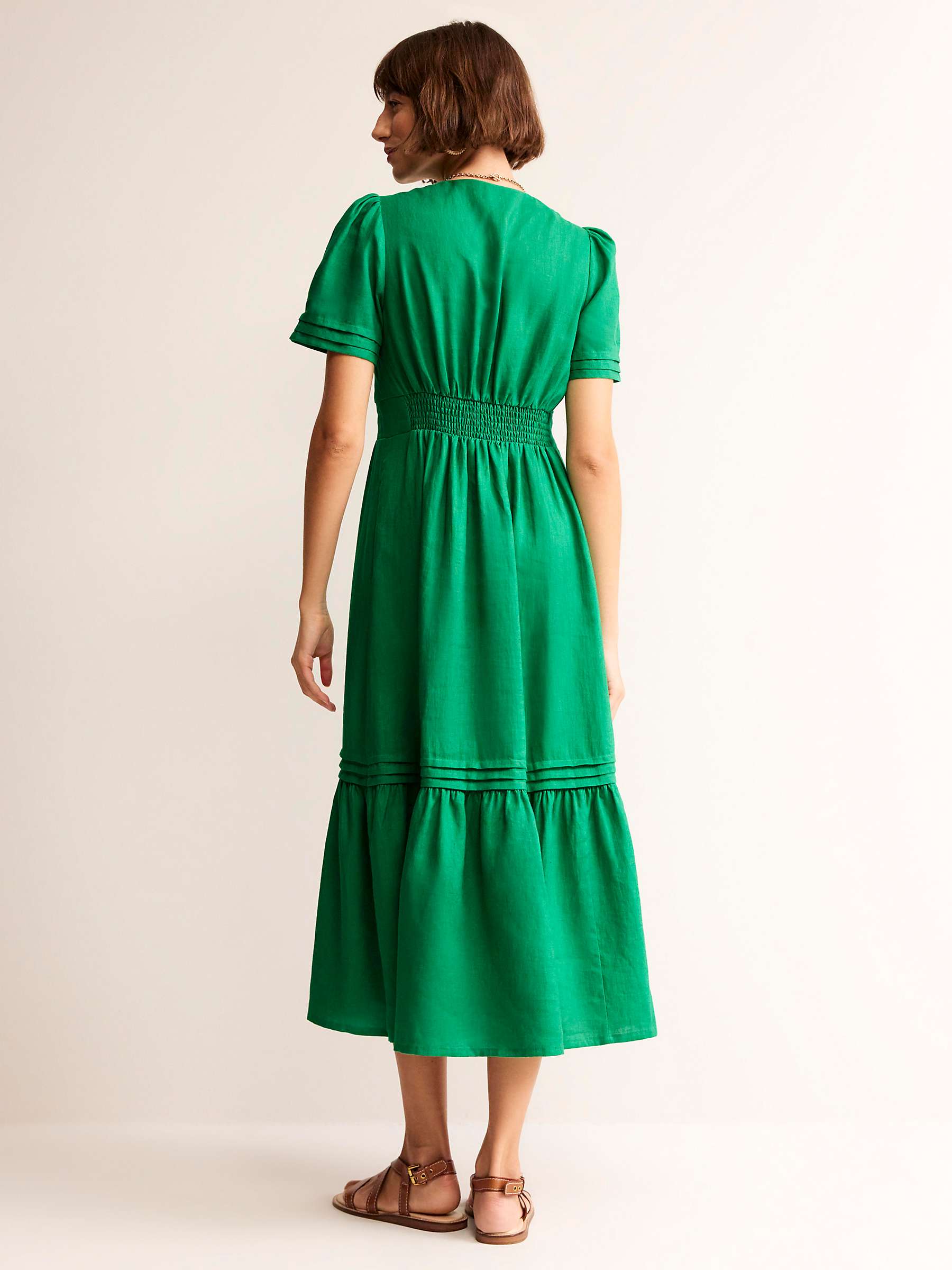 Buy Boden Eve Linen Midi Dress, Green Tambourine Online at johnlewis.com