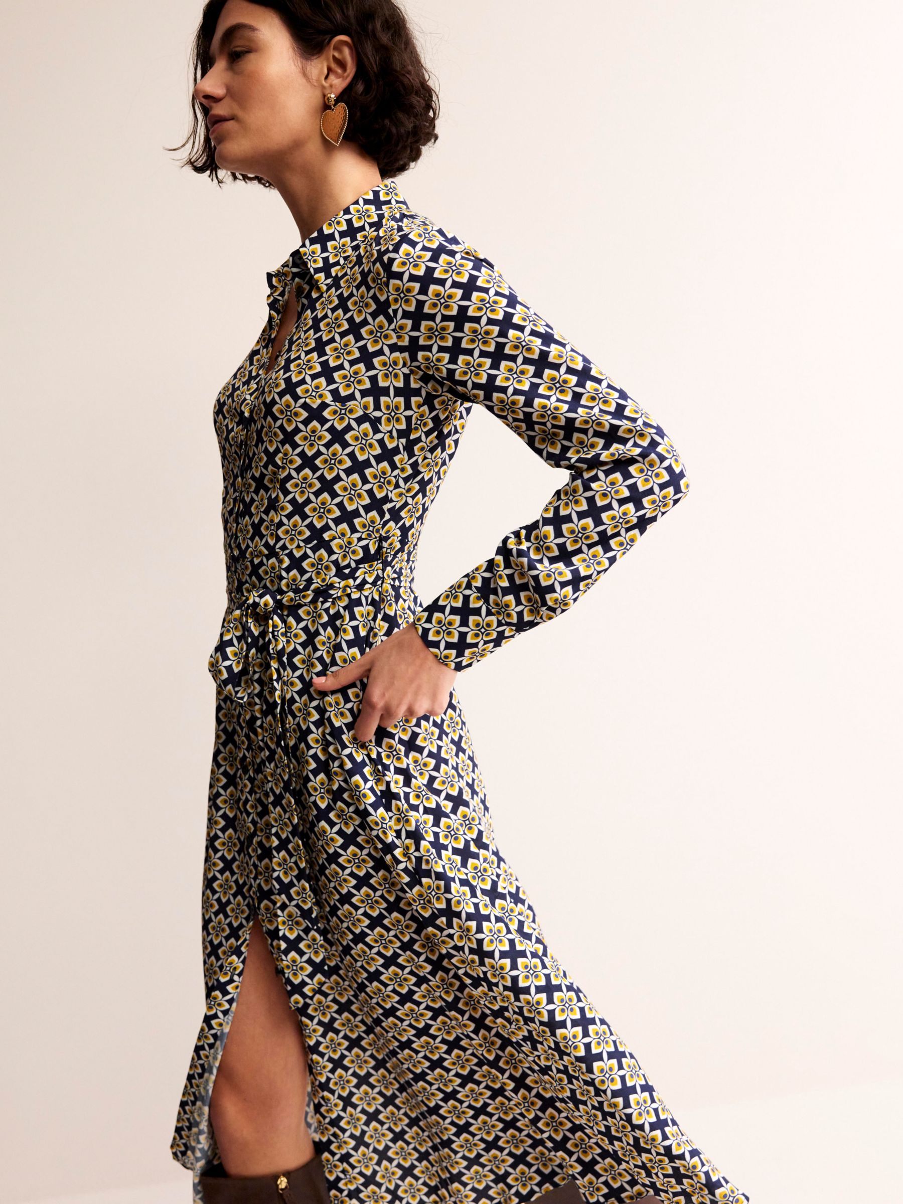 Buy Boden Kate Geometric Midi Shirt Dress, Moss/Multi Online at johnlewis.com
