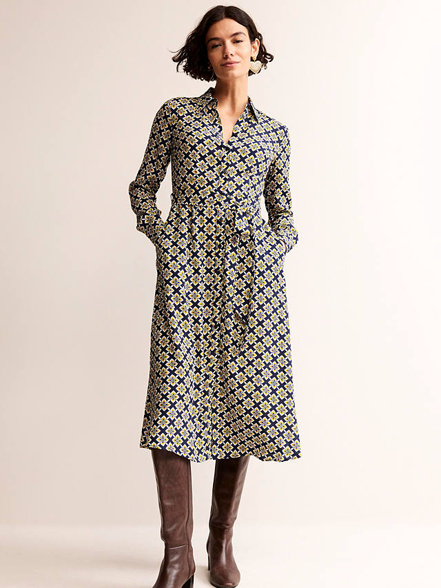 Boden Kate Geometric Midi Shirt Dress, Moss/Multi
