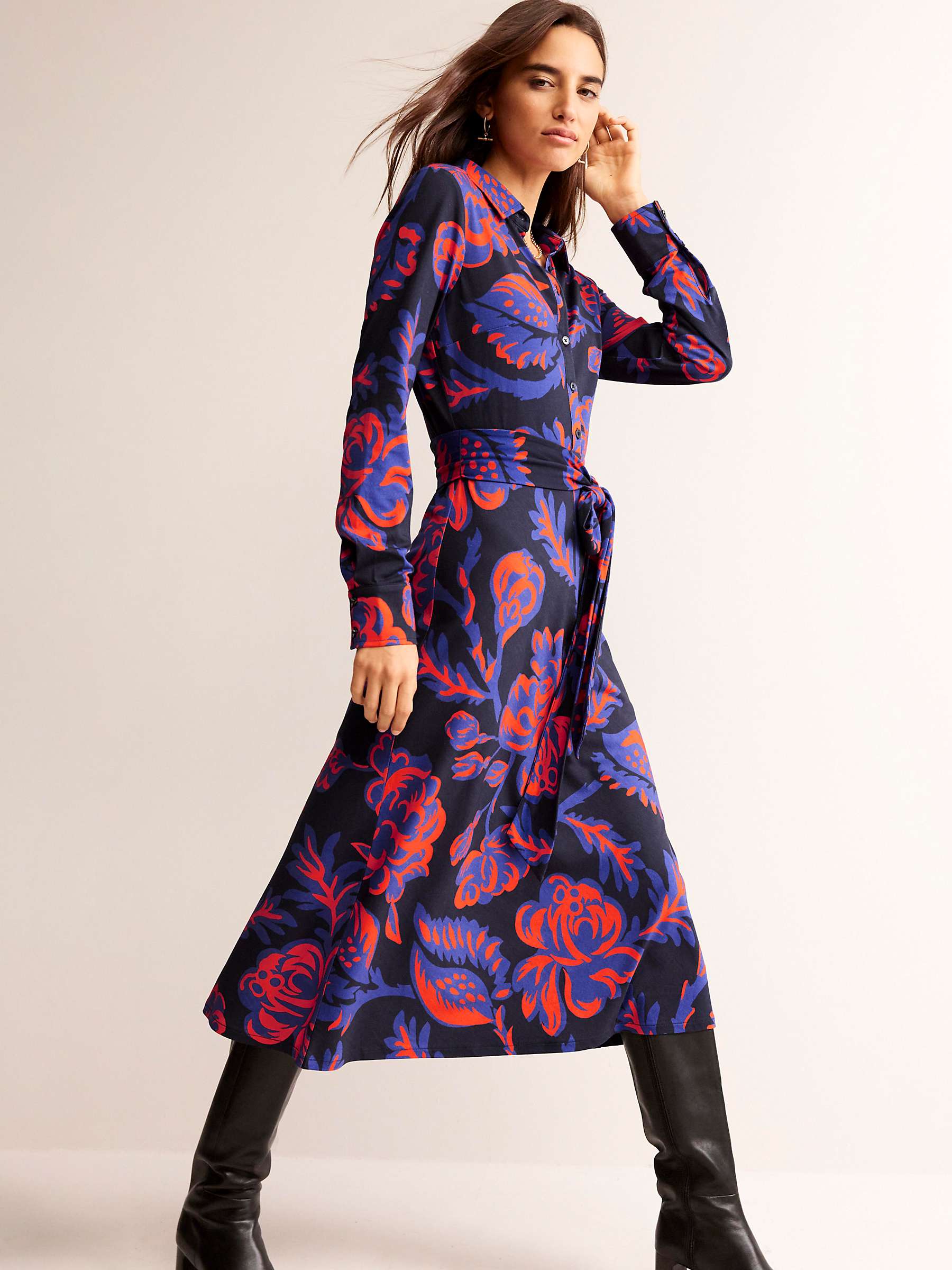 Buy Boden Laura Floral Jersey Midi Shirt Dress, Navy/Multi Online at johnlewis.com