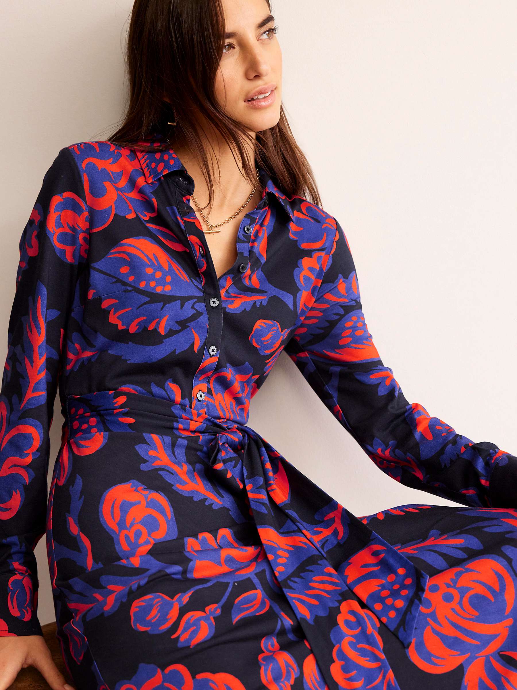 Buy Boden Laura Floral Jersey Midi Shirt Dress, Navy/Multi Online at johnlewis.com