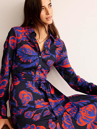 Boden Laura Floral Jersey Midi Shirt Dress, Navy/Multi