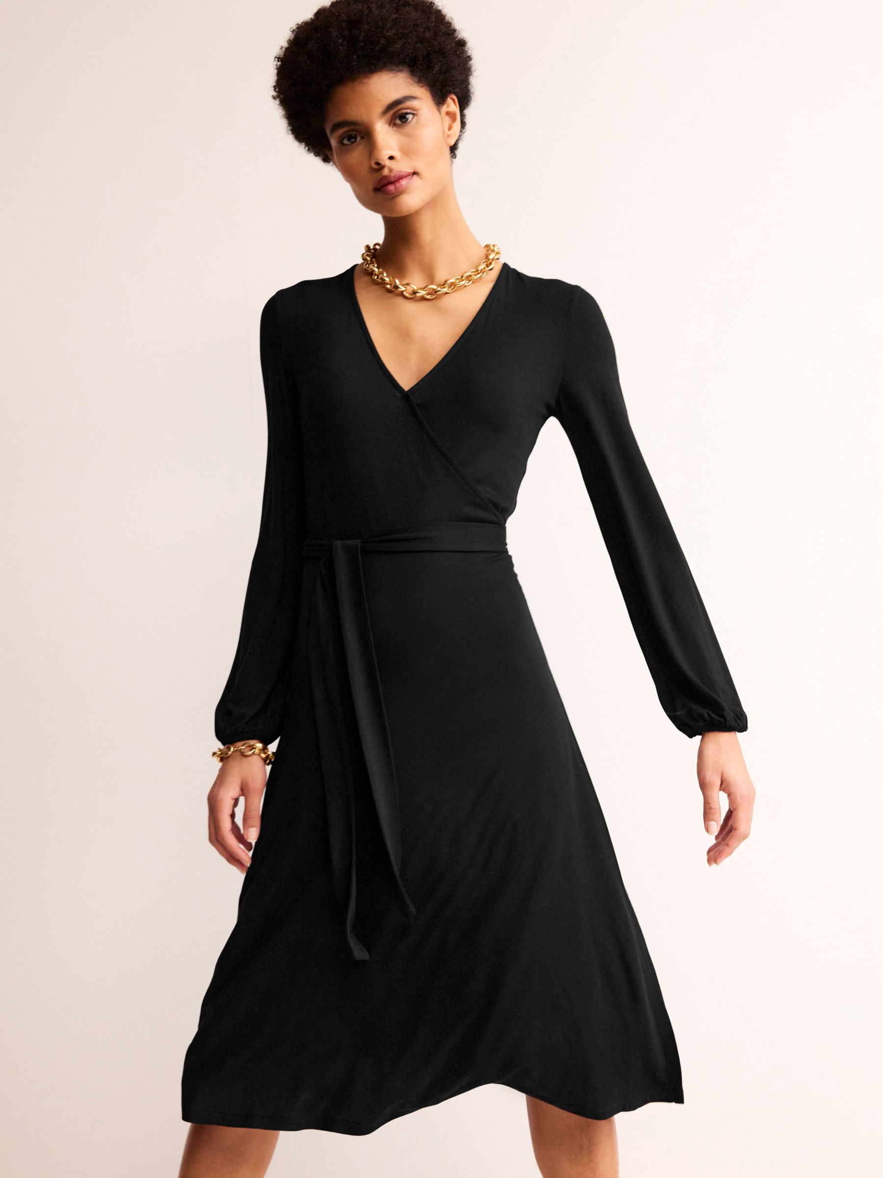 Boden Joanna Jersey Midi Wrap Dress, Black at John Lewis & Partners