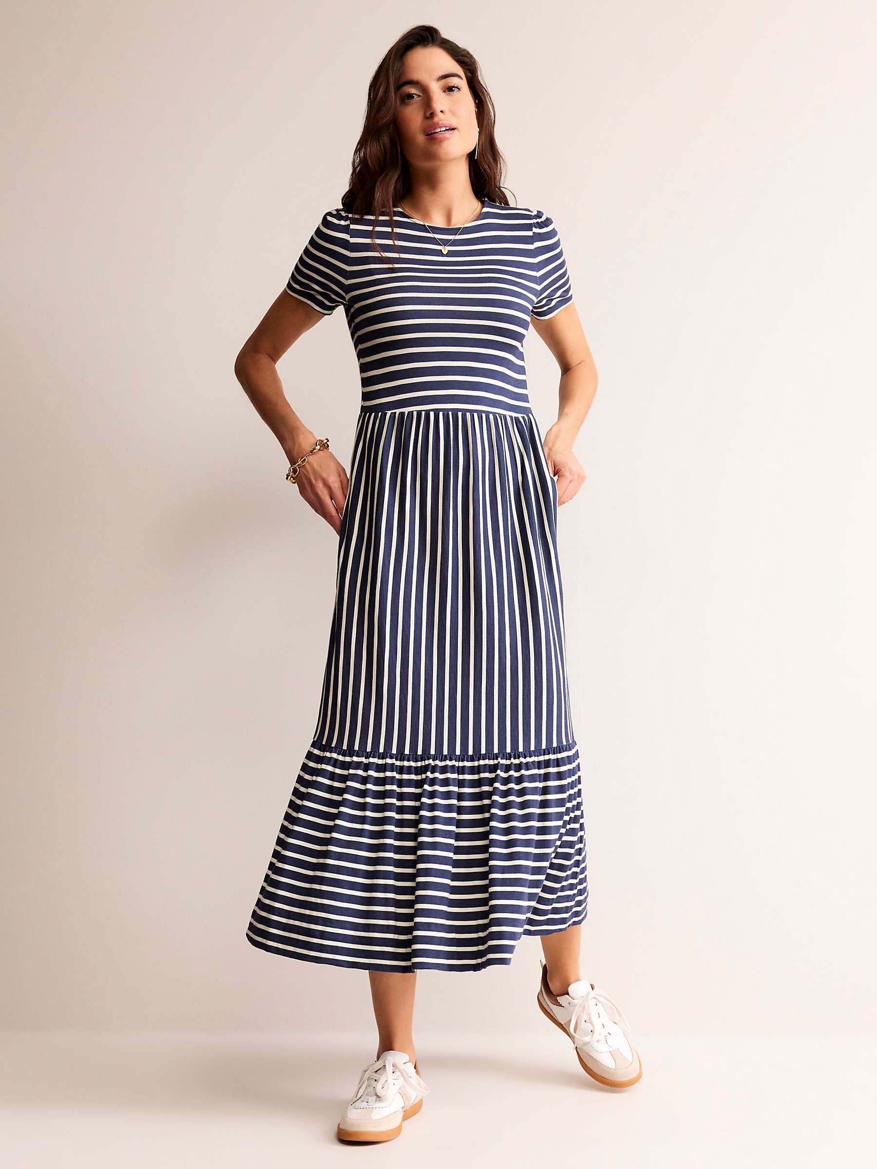 Buy Boden Emma Stripe Tiered Midi Dress, Navy/Ivory Online at johnlewis.com