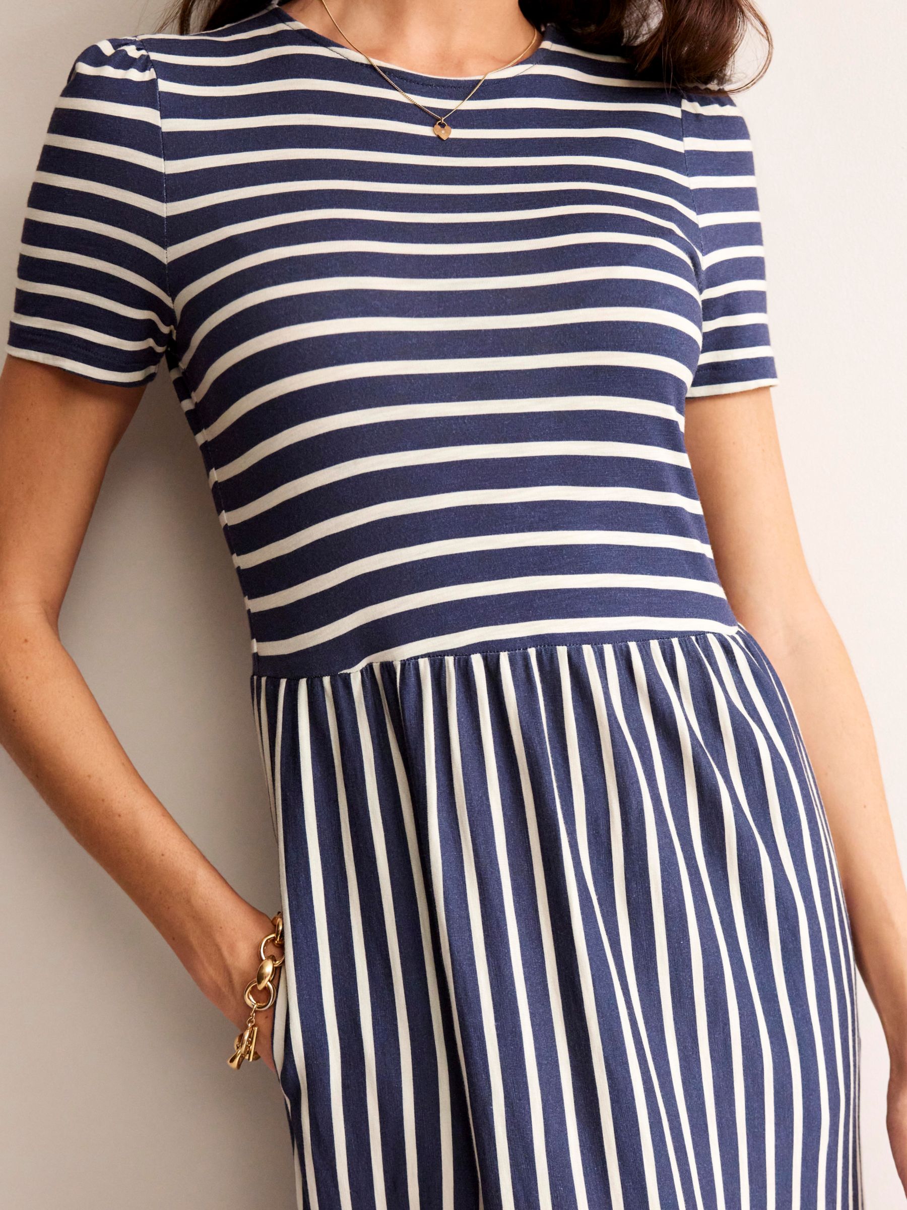 Buy Boden Emma Stripe Tiered Midi Dress, Navy/Ivory Online at johnlewis.com