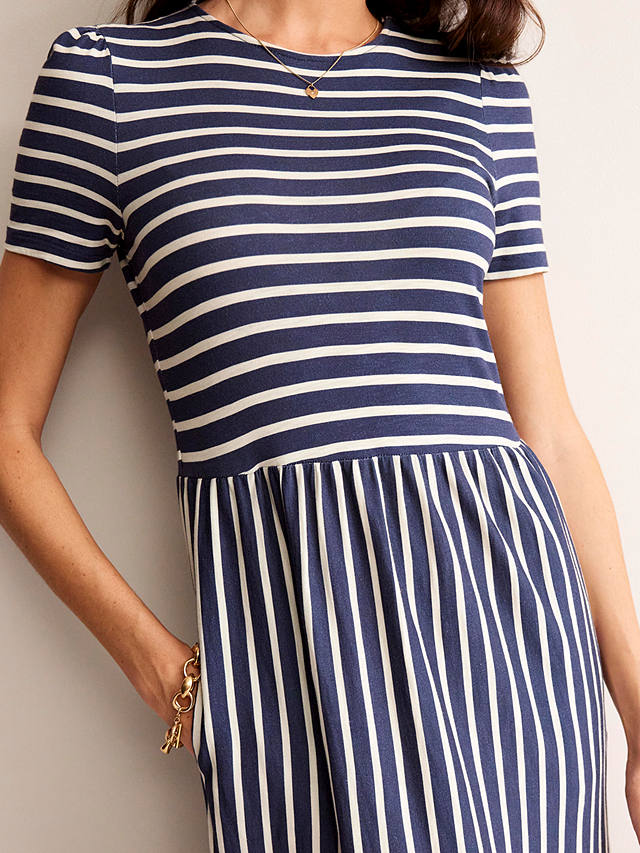 Boden Emma Stripe Tiered Midi Dress, Navy/Ivory