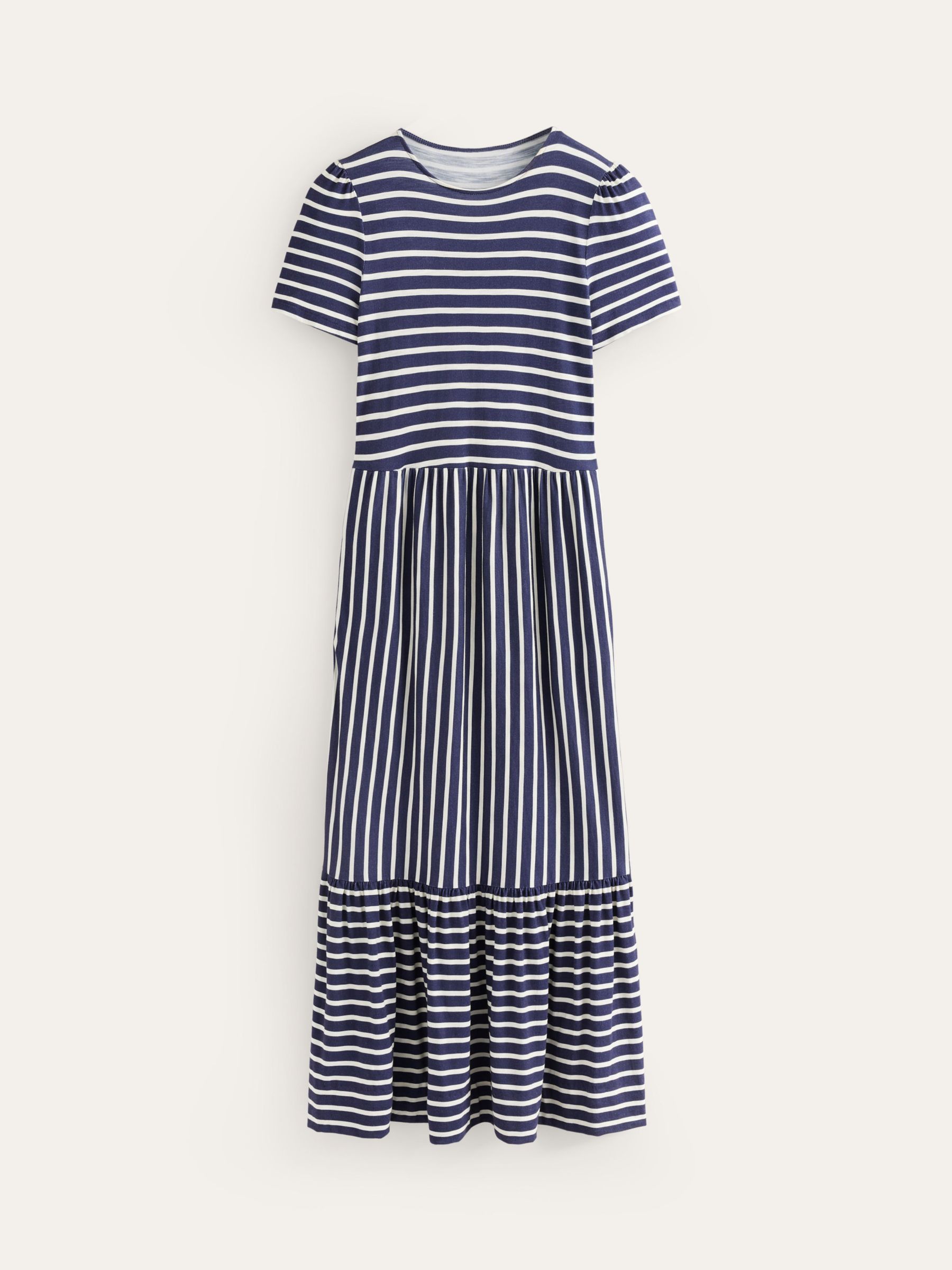 Boden Emma Stripe Tiered Midi Dress, Navy/Ivory, 8