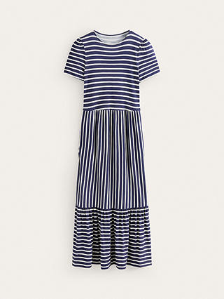 Boden Emma Stripe Tiered Midi Dress, Navy/Ivory