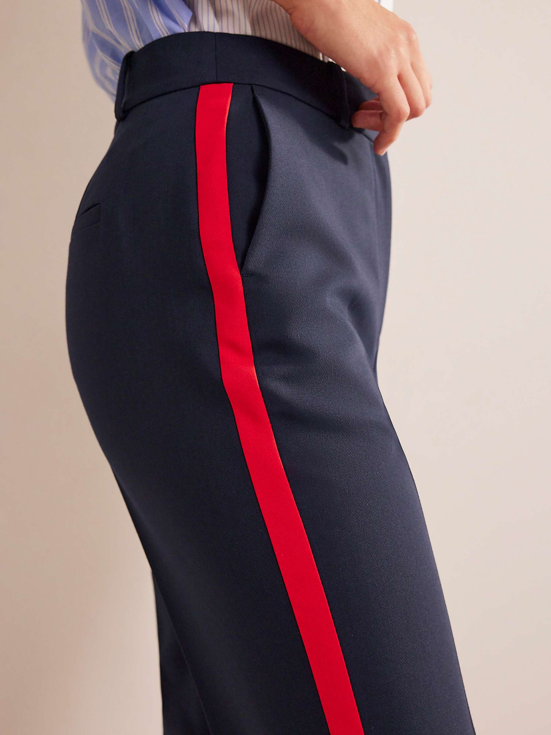 Buy Boden Kew Side Stripe Tapered Trousers, Navy/Red Online at johnlewis.com