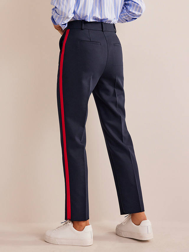 Boden Kew Side Stripe Tapered Trousers, Navy/Red