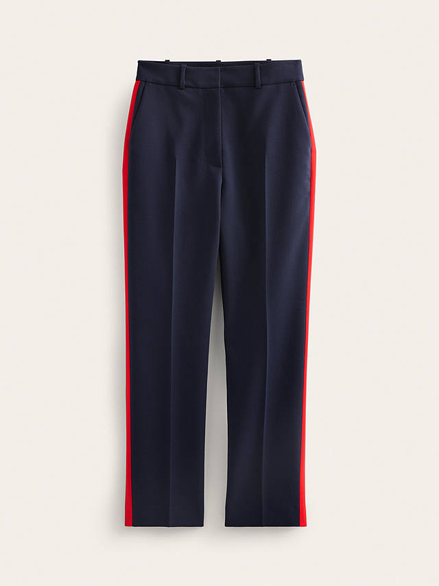 Boden Kew Side Stripe Tapered Trousers, Navy/Red