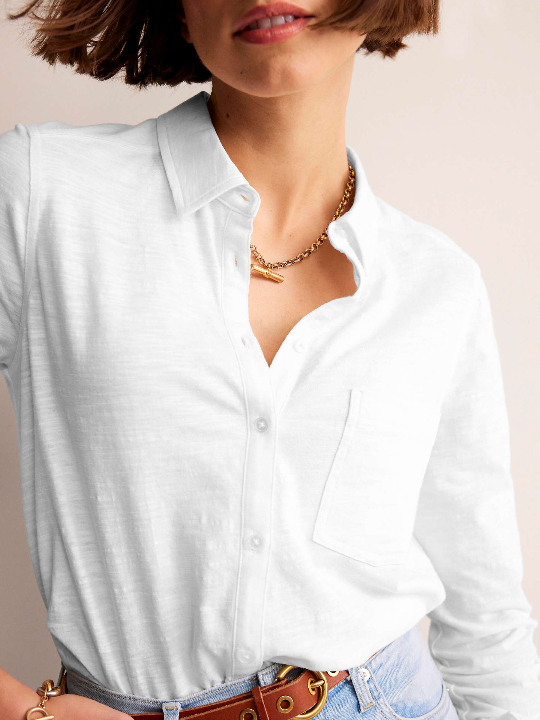 Buy Boden Amelia Cotton Jersey Shirt, White Online at johnlewis.com