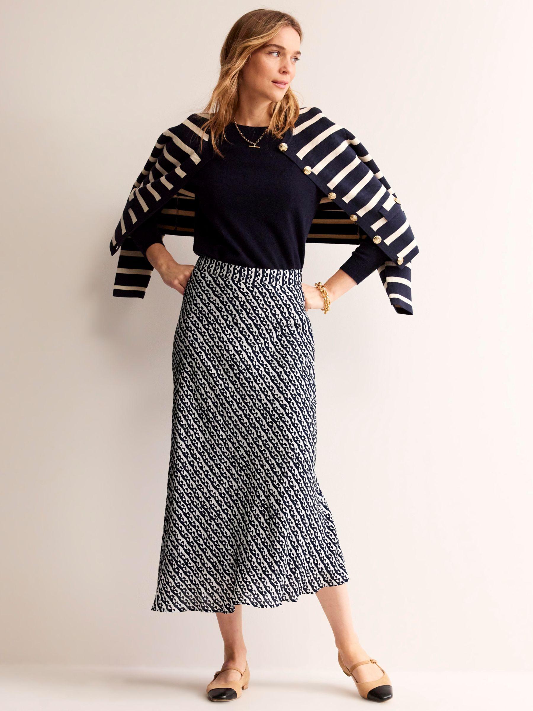 Boden Cecelia Abstract Heart Midi Skirt, Navy/Multi at John Lewis ...