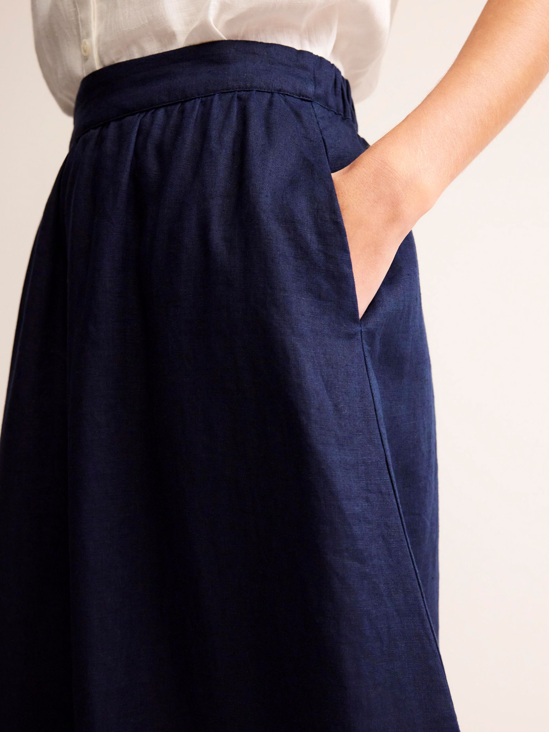 Boden Florence Linen Midi Skirt, Navy, 8