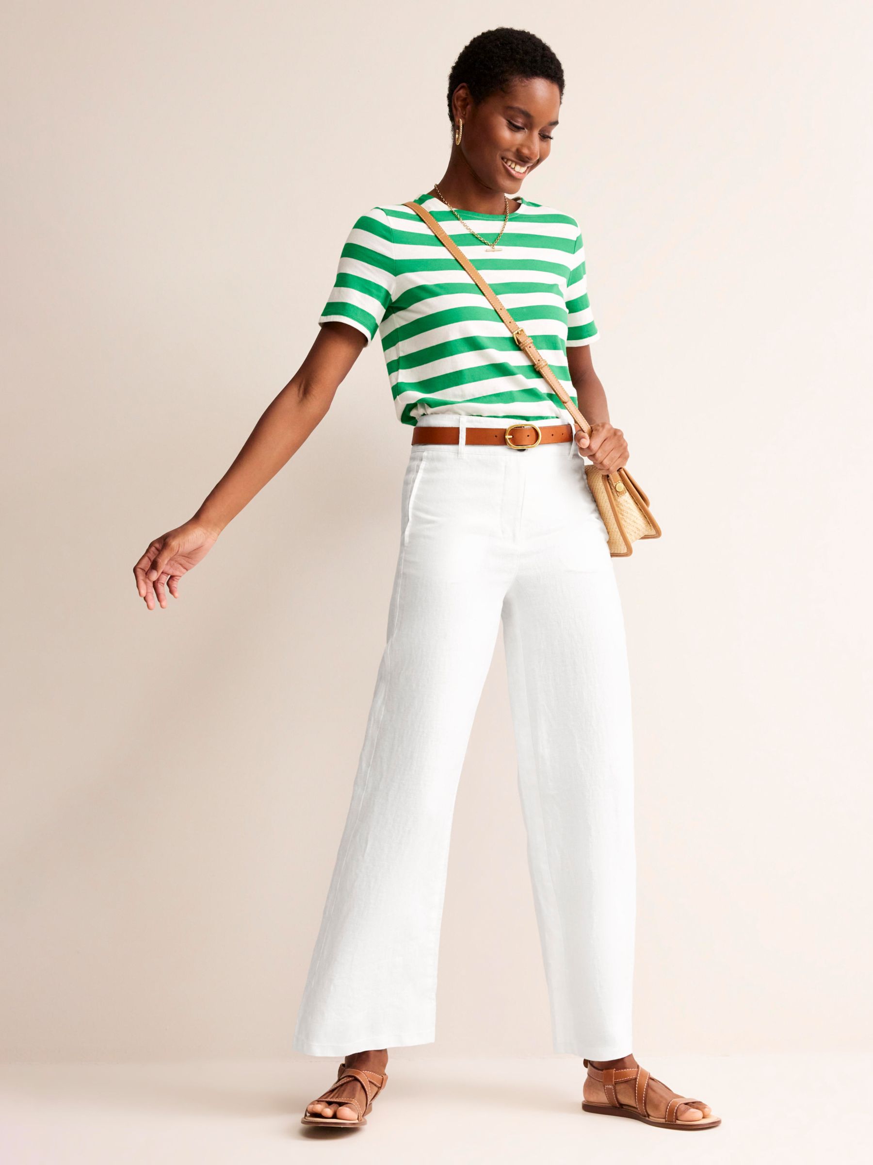 Boden Westbourne Wide Leg Linen Trousers, White at John Lewis